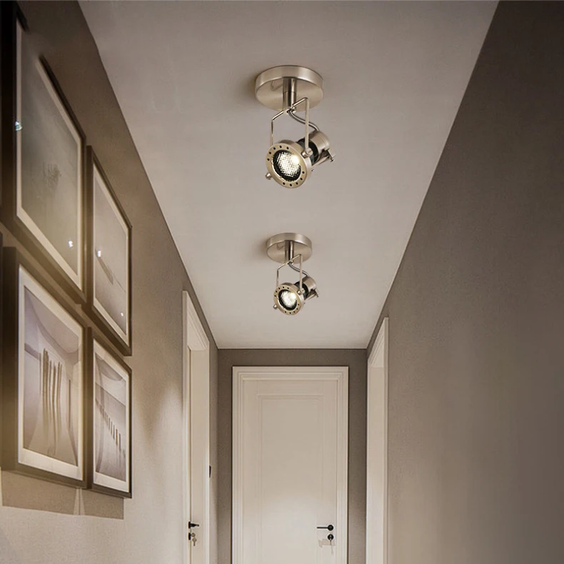 American Vintage Wall Light GU10 Bulb Silver Metal Rotatable