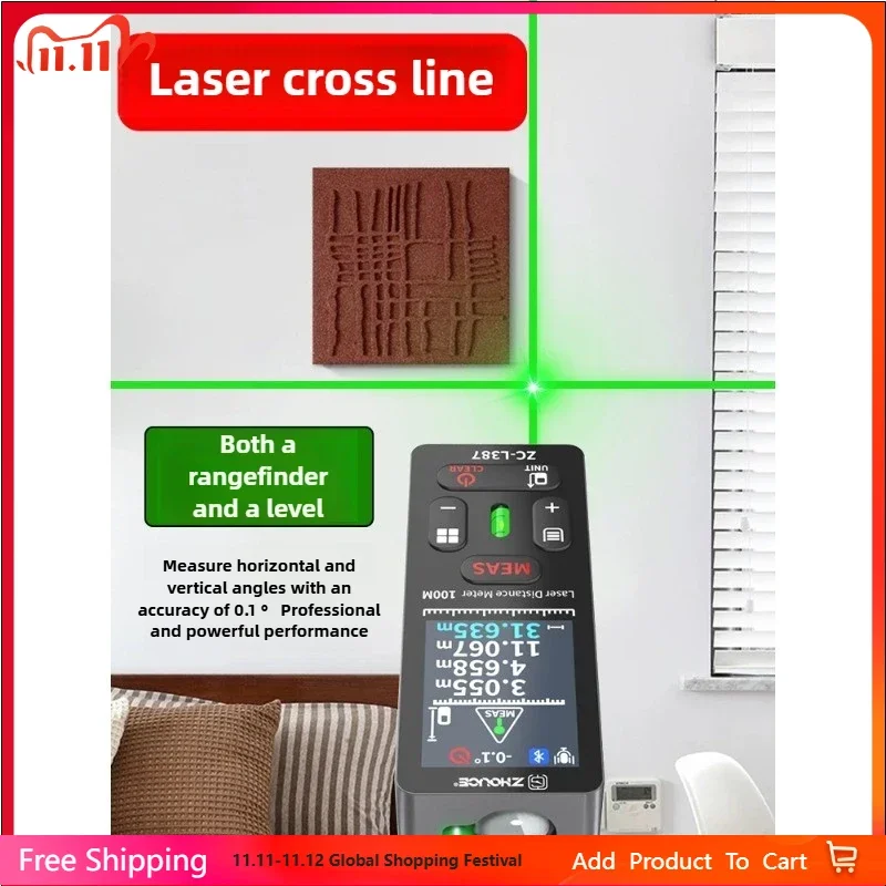 

Green Light 3-in-1 Rangefinder High Precision Electronic Ruler with Cross-Line Horizontal Infrared Measuring Tool
