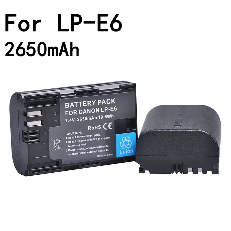 LP-E6 Camera Battery 2650mAh 7.4V LP E6  E6N + LED Dual Charger For Canon EOS 5DS R 5D Mark II 5D Mark III 6D 7D 70D 80D