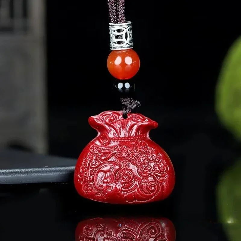 Raw Ore Purple Cinnabar Large Purse Blessing Bag Male Pendant Female Sweater Chain Ornaments Blessing Cinnabar Jewelry