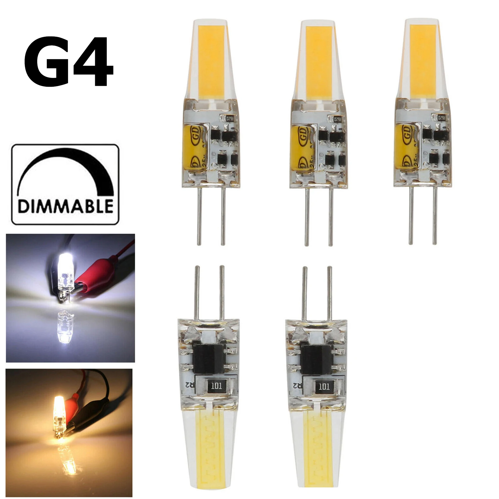 Mini g4 led lâmpada de silicone 6w lâmpada regulável dc12v casa cob lâmpadas branco fresco 6000k lustre holofotes bombillas