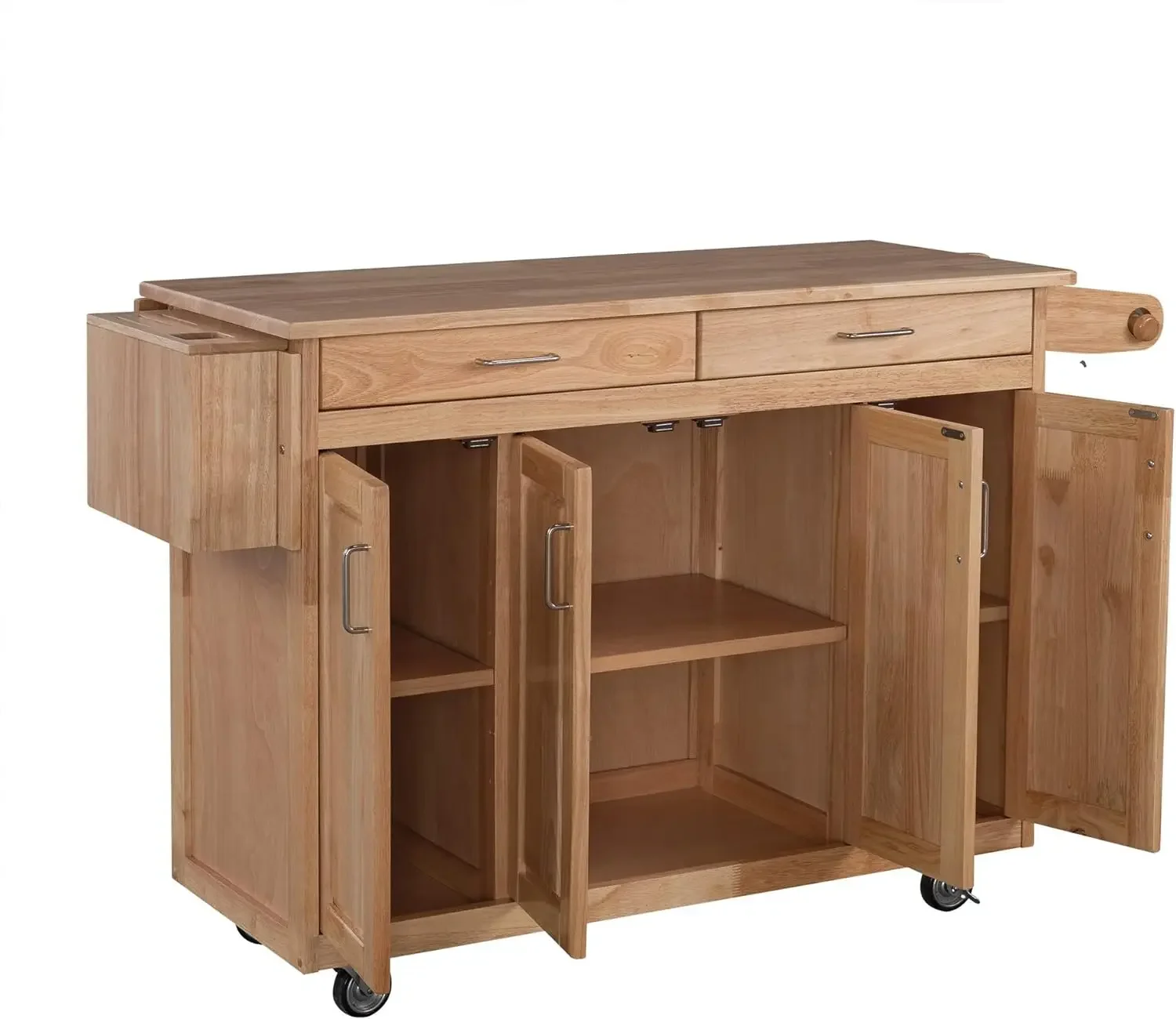 General Line Kitchen Mobile Cart with Drop Leaf Breakfast Bar, 54 Inches Wide, Natural Hardwood, FURNITURE