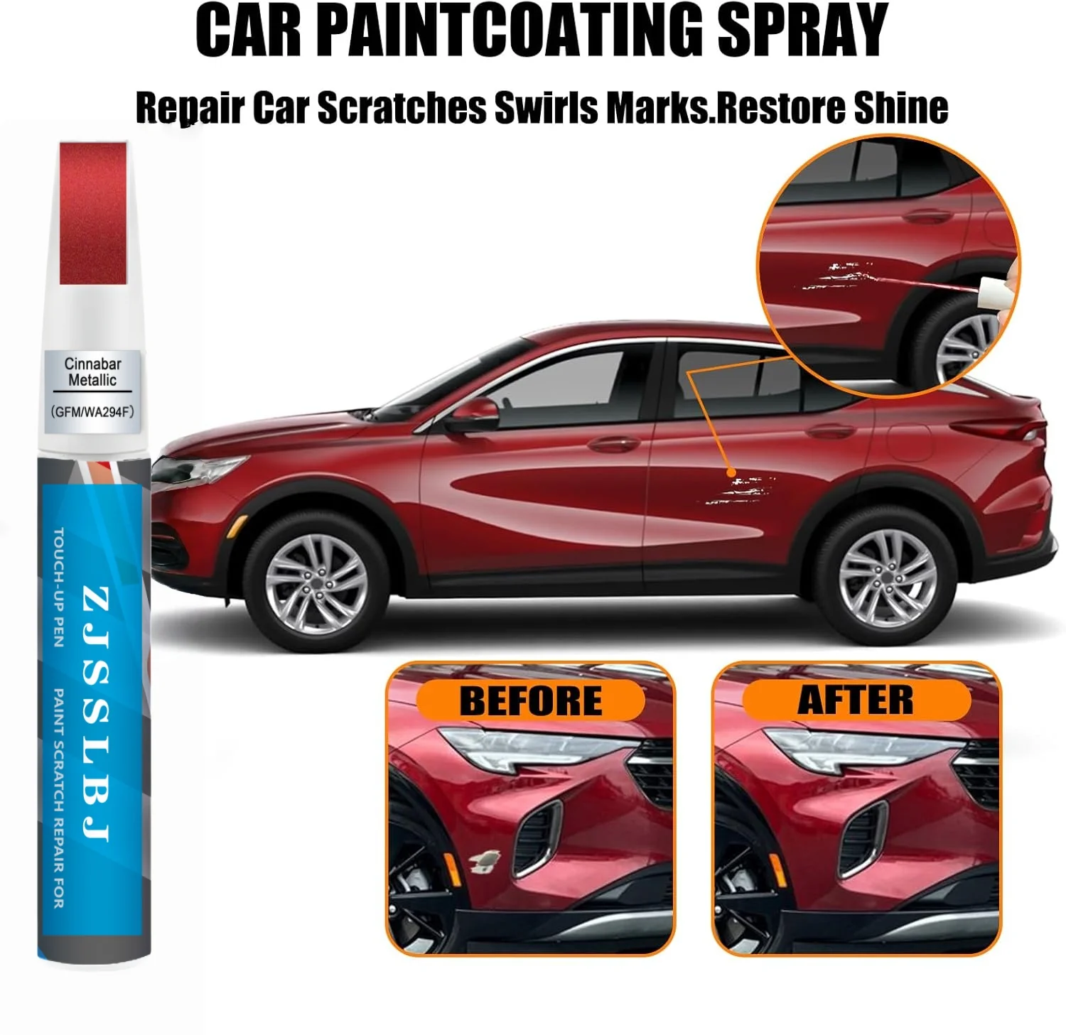 Car Touch Up Paint(Cinnabar Metallic(GFM/WA294F)) for Buick, Car Paint Scratch Repair Kit, Quick & Easy Solution to Repair, 2 in