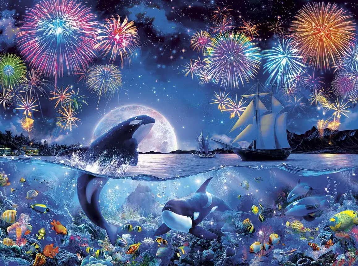 Dolphin moon The wooden puzzle 1000 pieces ersion jigsaw puzzle white card adult children's educational toys