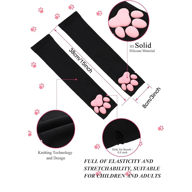 1 para rękawiczek z rękawiczkami Cute Cat Paw, Kawaii Cat Cosplay Kawaii Soft 3D Toes Beans Fingerless Cat Claw Paws Pad Sleeve