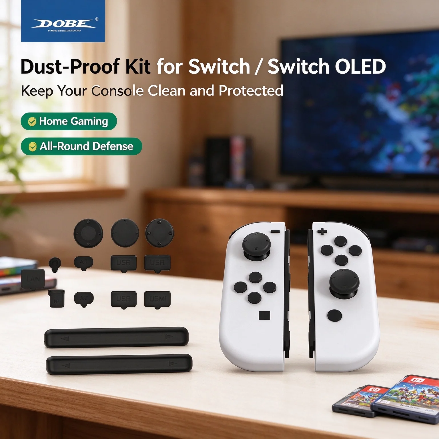 Dust-Proof Kit for Switch OLED/Switch Console Dock Joy-Con Rail Cover 14PCS Port Caps Protector Anti-Debris Scratch Guard Set