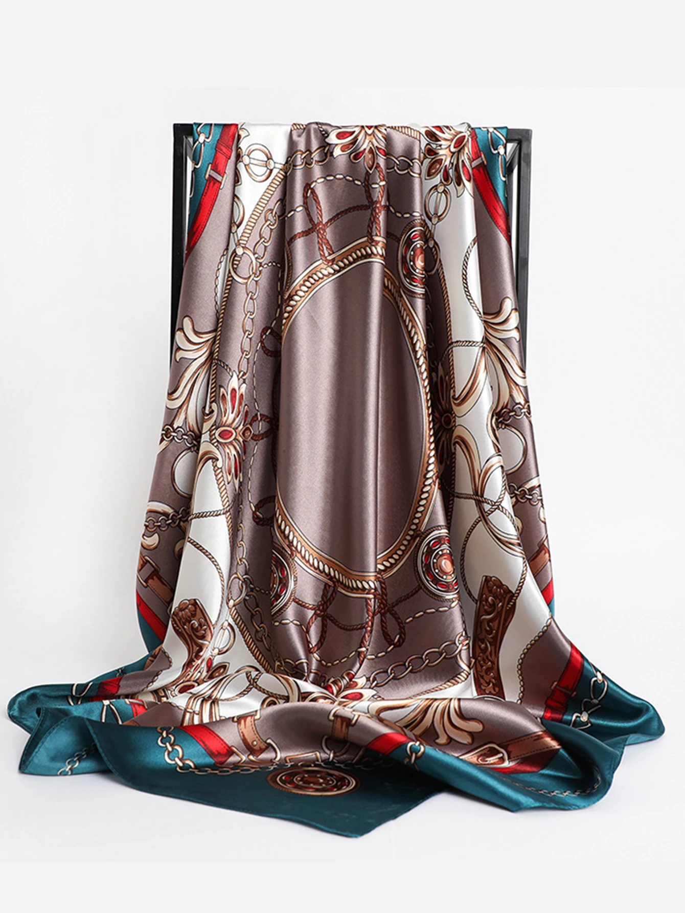 Luxus Marke Platz Silk Schals Frauen Hijab Schals Drucken Kopftuch Femme Kopf Schal Foulard Bandana Strand Pareo 90 cm – Detail 5