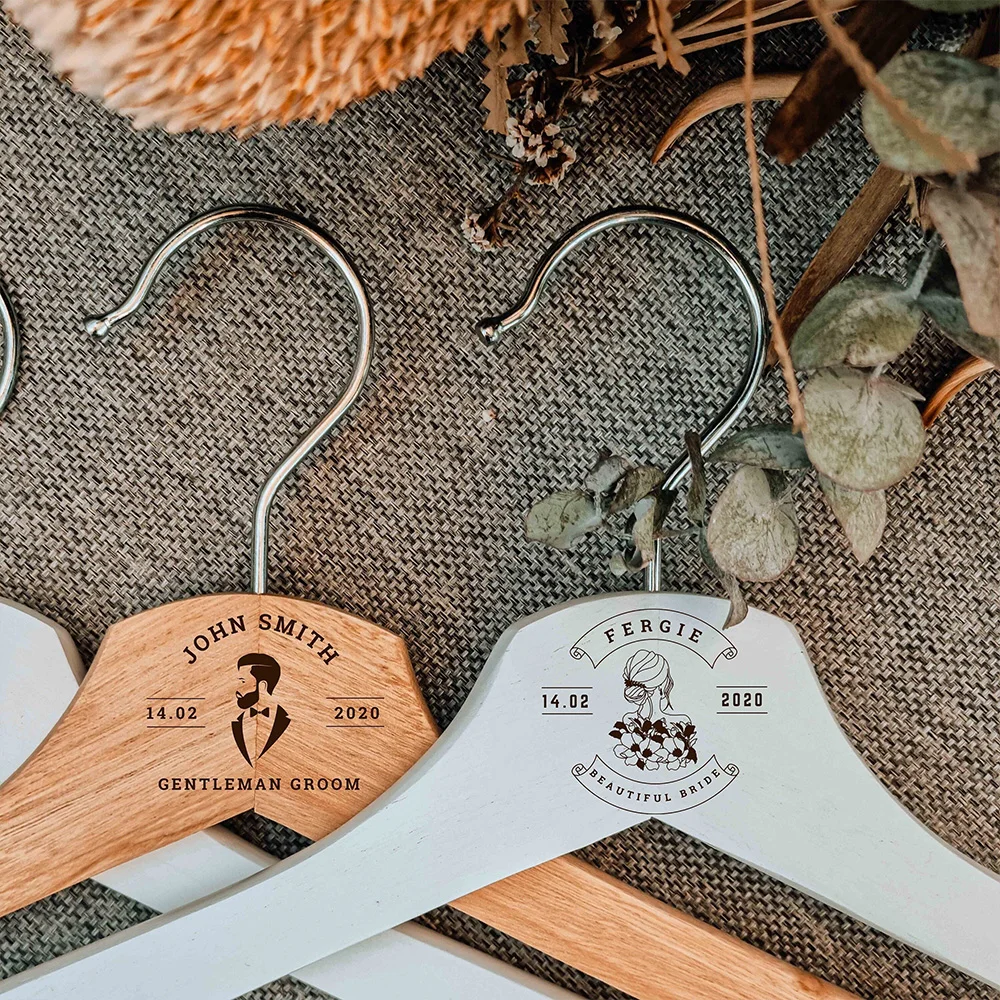 Wedding Hangers for Bride & Groom Engraved Logo Personalized Wood Hanger Wedding Decorations Custom Couple's Name Morden Mariage