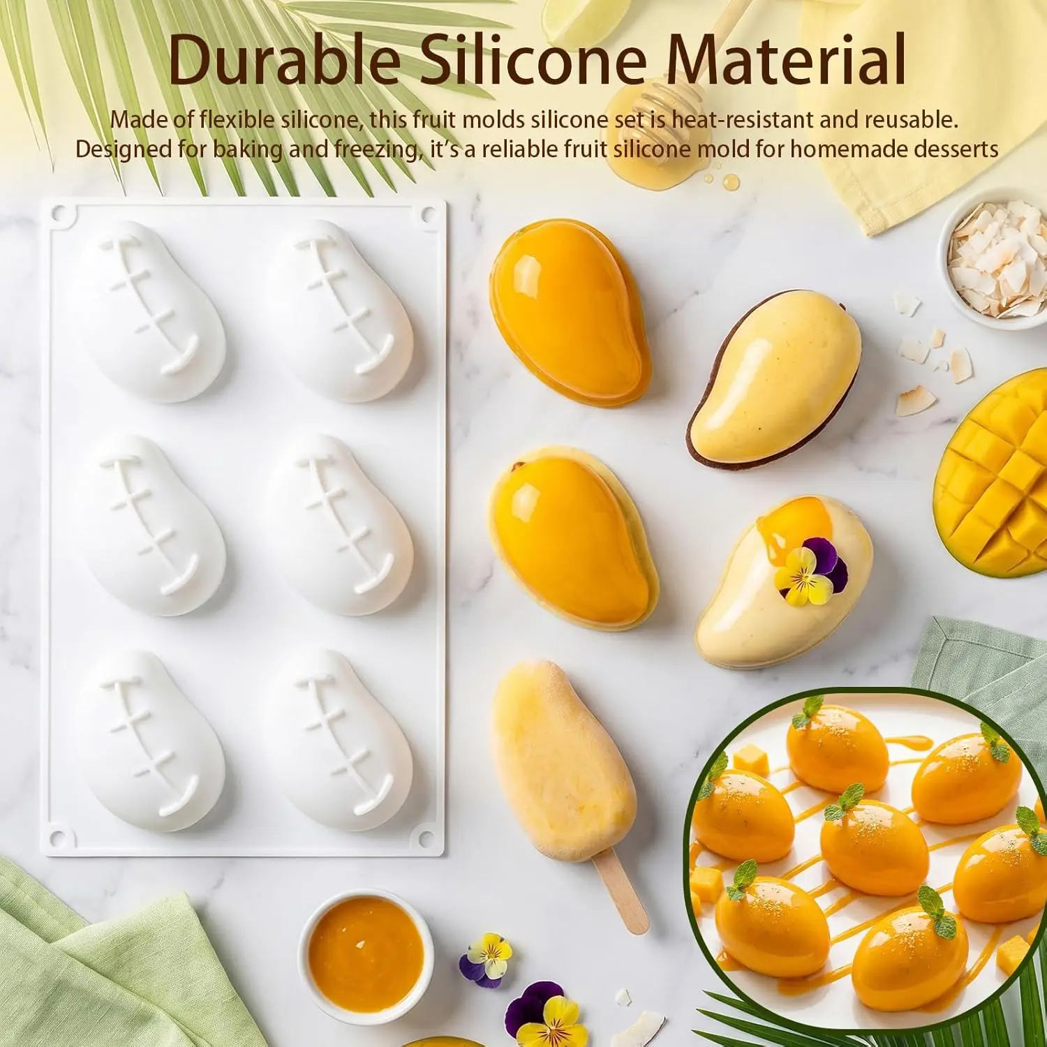 3D Fruit Shape Mango Lemon Silicone Mold for Baking Pastry Chocolate Candy Pudding Ice Cream Dessert Jelly Candle Soap Cake Tool - view 3