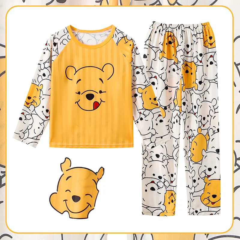 Disney Winnie The Pooh Children\'s Pajamas Set Spring and Autumn Long Sleeve Girls Boys Cute Summer Thin Home Wear Set Sleepwear