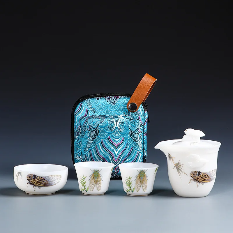 Ice Jade Porcelain Travel Tea Outdoor Camping Portable Storage Bag Car Fast Cup Set Business