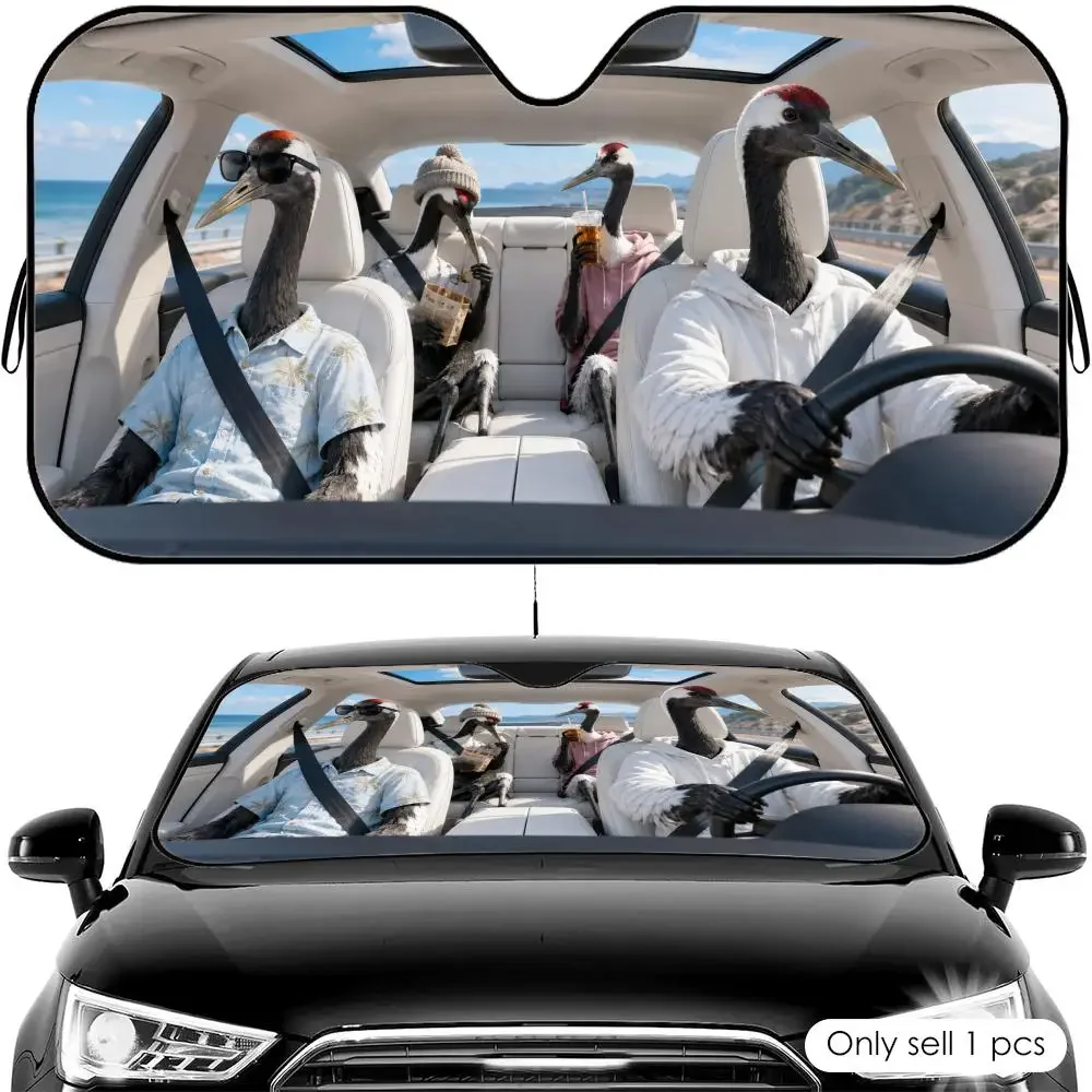 

Red-crowned Crane Driving Sun Visor Reusable Aluminum Foil Car Windshield Sun Visor UV Protector Heat Insulation Cover Shade