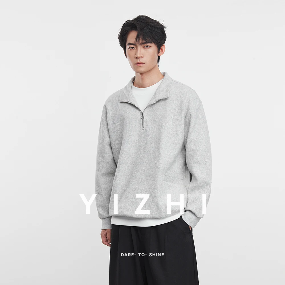 

Fashion Men's High-end Half-zip Sweatshirt 2025 Spring and Autumn New Lapel Loose Trendy Brand Solid Color Pullover Top for Men