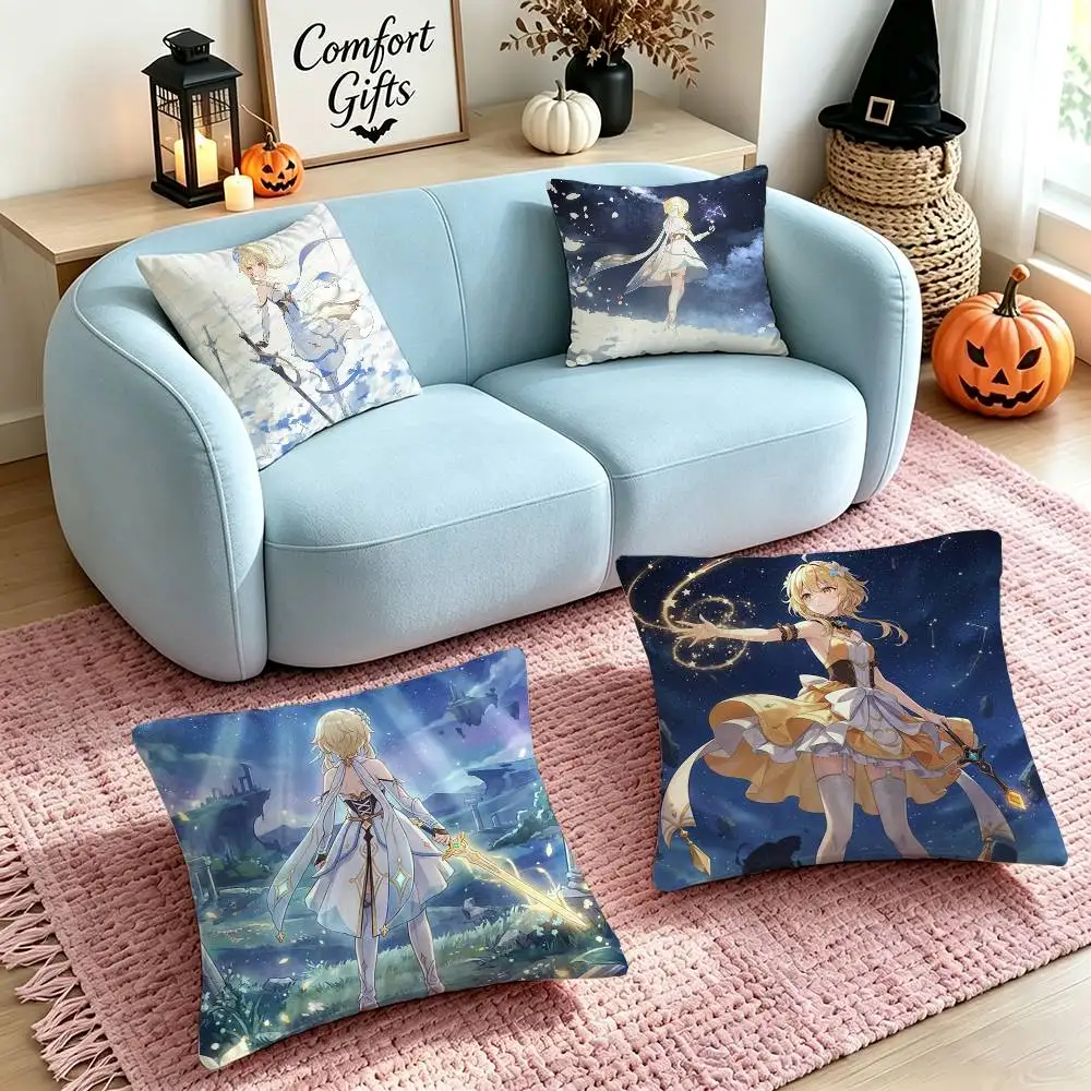 Game Genshin Impact Lumine Square Double-Sided printed Pillow Case Bedroom Bedside Pillow Sofa Cushion Cover