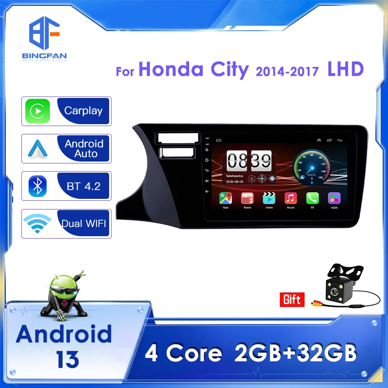 BINGFAN 10 Inch Car Radio for Honda City 2014-2017 LHD Android 10 2G+32G Car Stereo with Carplay Android Auto