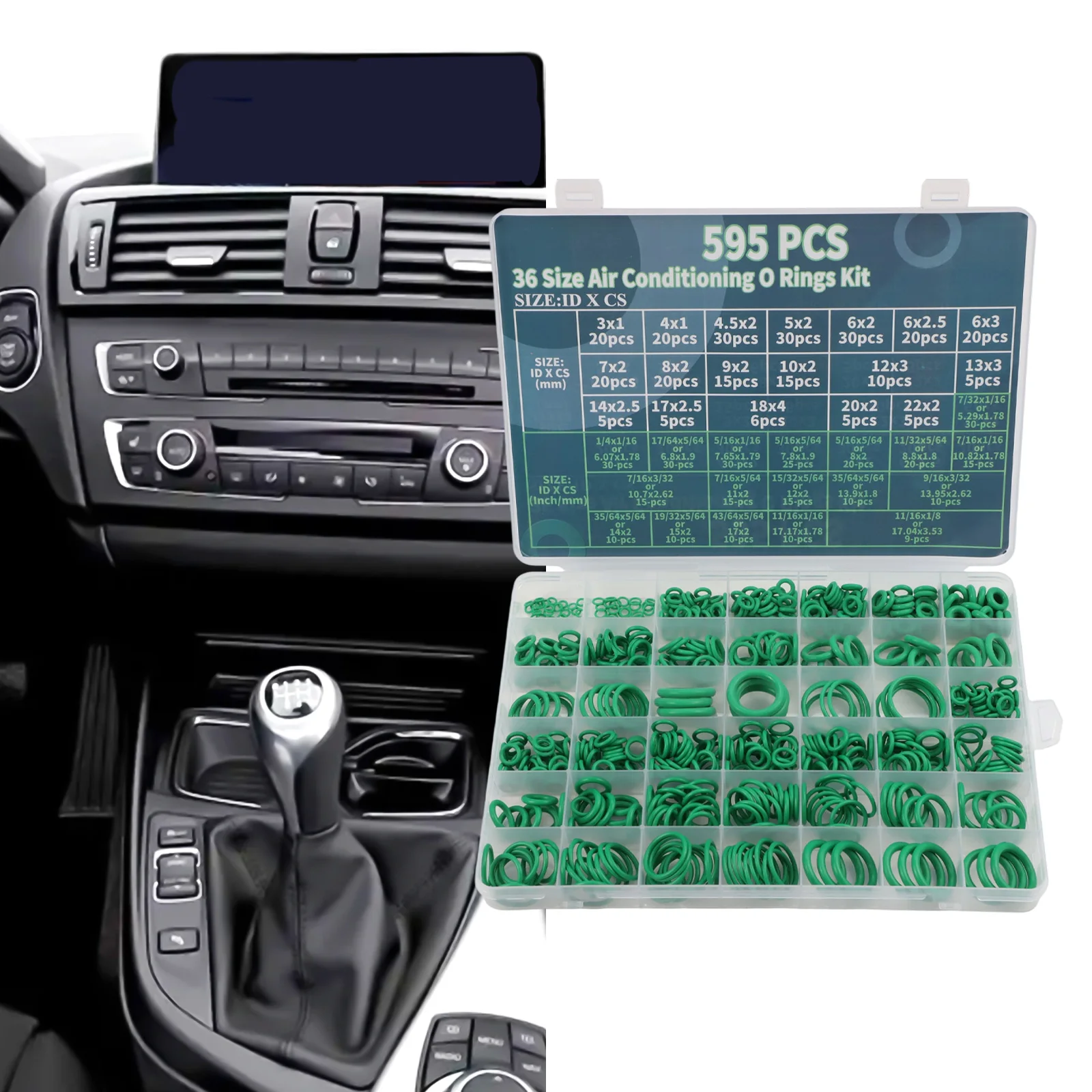 595PCS Air Conditioner O-Ring Kit 36 Sizes Sealing Rubber O-Ring Combination Set Ring Sets With Plastic Box Kit Set