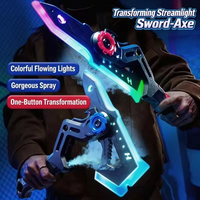 

Lunimous Spary Sword-axe with Seven-color Glowing Light Dual Transformation 2in1 Dual Form Glowing Sword Toy Creative Gift