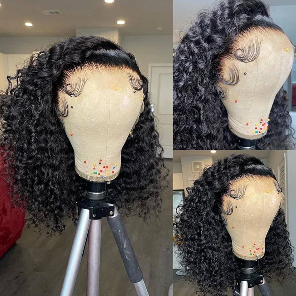 100% Human Hair Curly Short Bob Wigs 13x4 4X4 Lace Frontal Wig Brazilian Deep Wave Human Hair Wig For Women Pre Plucked