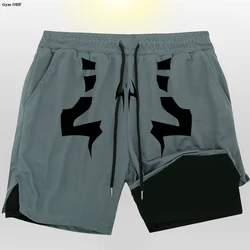 Double Layer Shorts Men'sPrint Gym Casual Sports Compression Shorts Running Mesh 2-in-1 Sports Boxing Training Shorts Man
