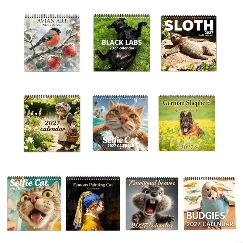 CORA Coil-Bound 2027 Wall Monthly Calendar with English Month and Weekday Labels, Animal Artwork, 12 Months From Jan 2027 to Dec