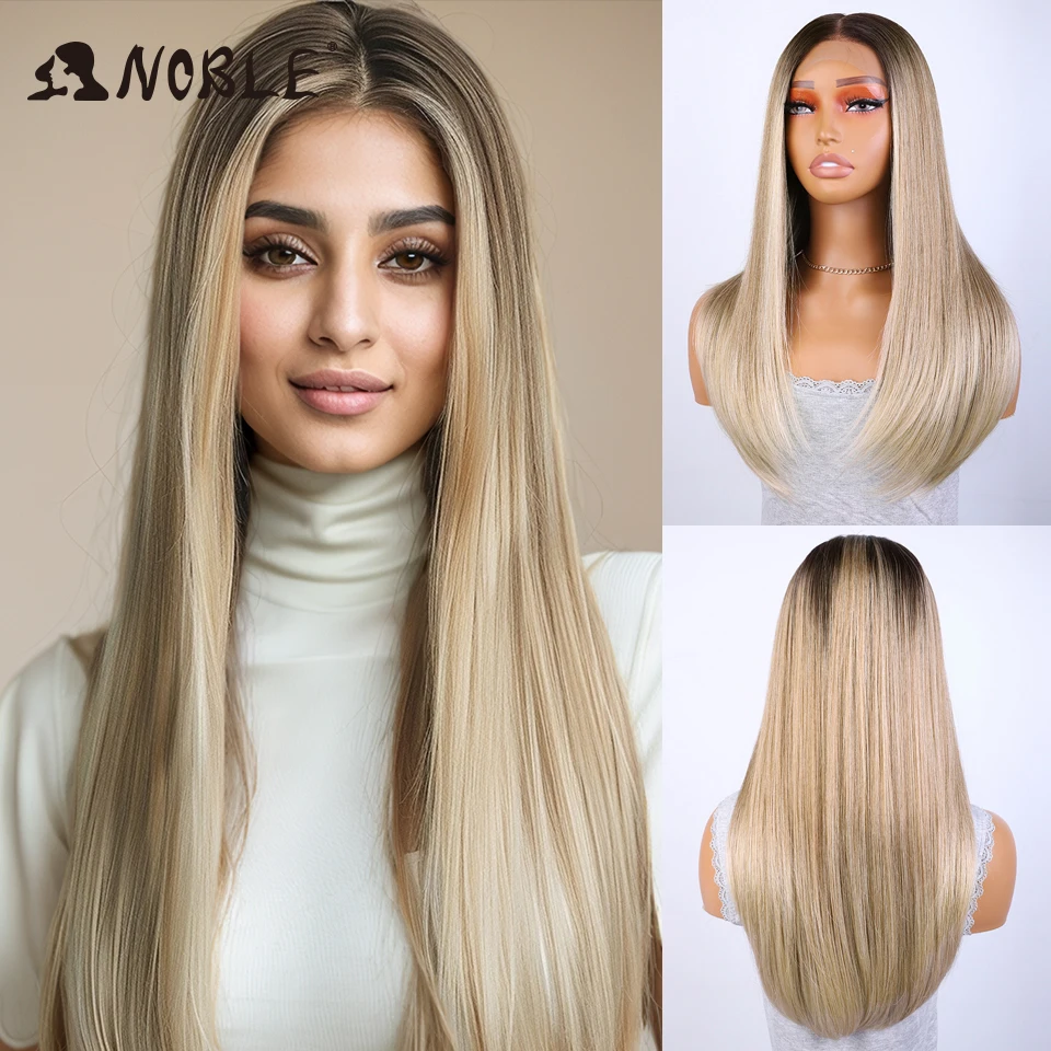 Noble Synthetic Lace Front Wig Straight Baby Hair 13X4 Lace Bob Wigs Synthetic Lace Wig 22 Inch blonde Wig For Women Wig