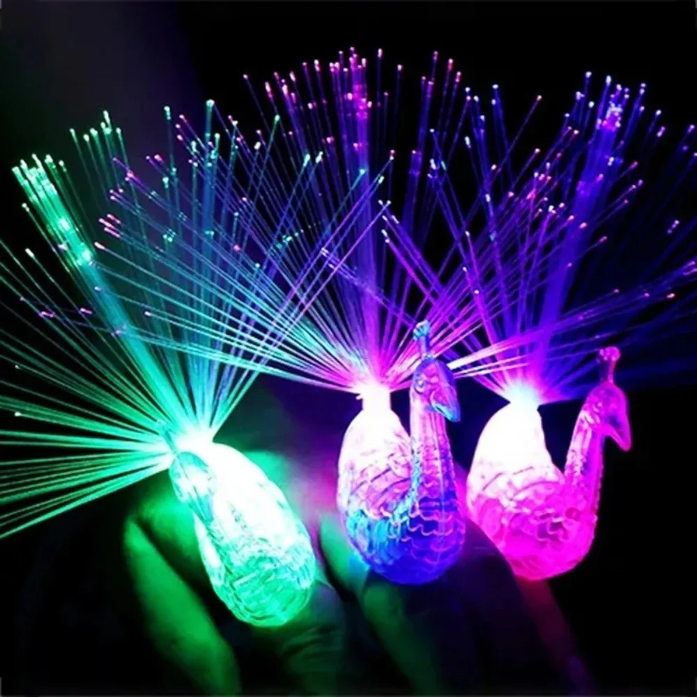 

Children's Gifts Flashing LED Finger Peacock Light Open Screen Cute Finger Light Glowing Fiber Optic Light Christmas Decoration