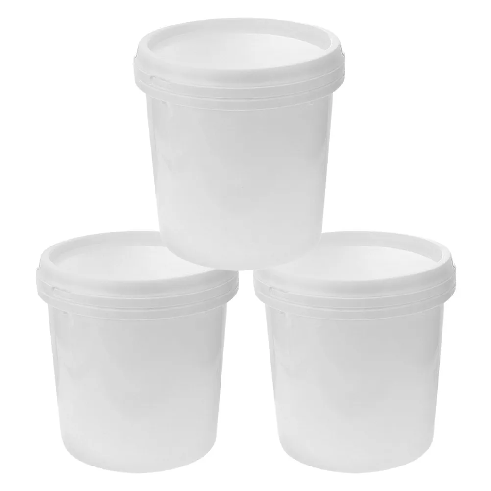 3Pcs Plastic Bucket Food Grade Heavy Duty with Handle and Lid 1L for Kitchen Storage Cleaning Camping Car Wash Outdoor Use