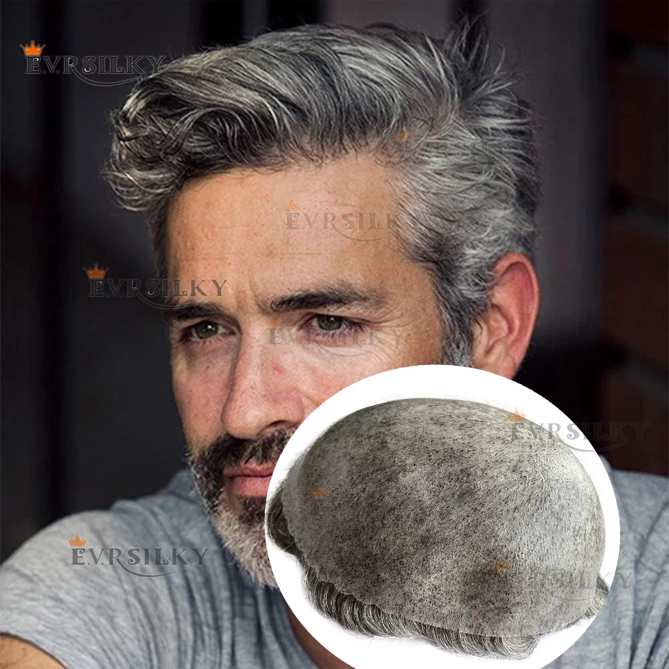 

Мужской парик 1B50 1B80, серый, черный, коричневый, из натуральных волос, мужской шиньон, незаметный, простой в установке, из полиуретана, прочный капиллярный протез