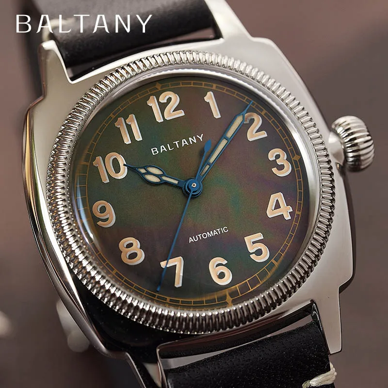 Baltany 1926s Tribute Dress Watch Miyota 9039  MOP Dial Square Old Silver Case Retro Luminous 20ATM Stainless Vintage Watches