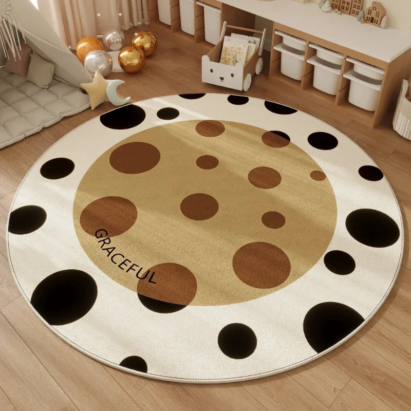 Wave Point Round Carpets Sofa Study Swivel Chair Floor Mat for Living Room Non-slip Washable Foldable Bedroom Dot Circle Rugs