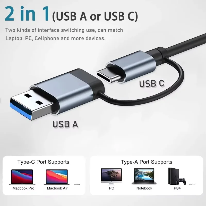 Concentrador de expansión Usb tipo C 8 en 2, divisor tipo C, adaptador multipuerto de alta velocidad, expansor Usb para Xiaomi, teléfono y tableta