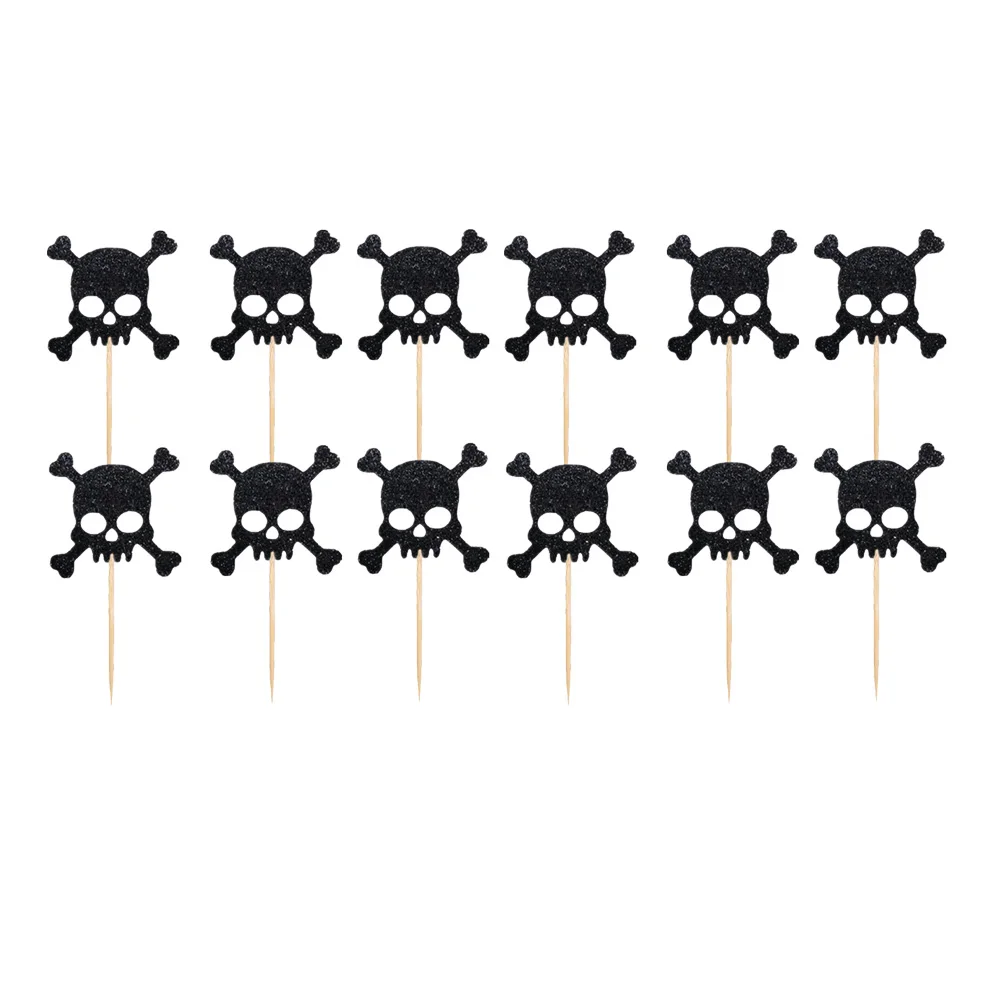 

12 Pcs Skull Card Insertion Halloween Cake Decorations Dessert Cupcake Picks Topper Premium Quality Various Styles Long Lasting