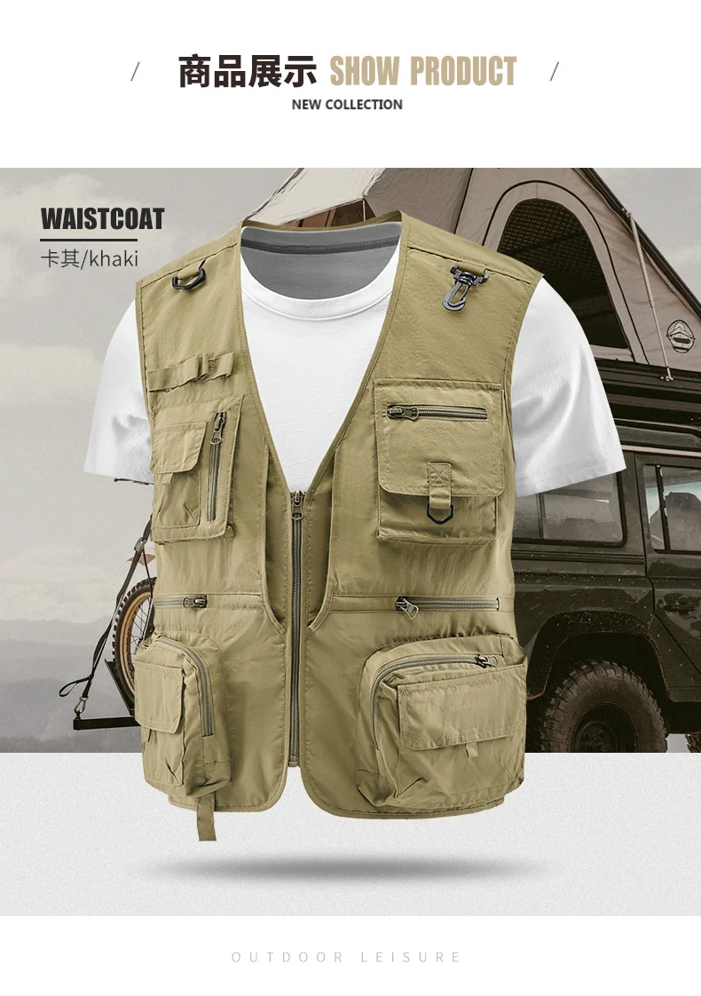 UPF50+ Ärmellose Jacke Herren Outdoor Sonnenschutz Utility-Weste Angelweste Leichtgewicht Übergröße Arbeitsbekleidung Oberteil Cargo-Weste – Detail 11