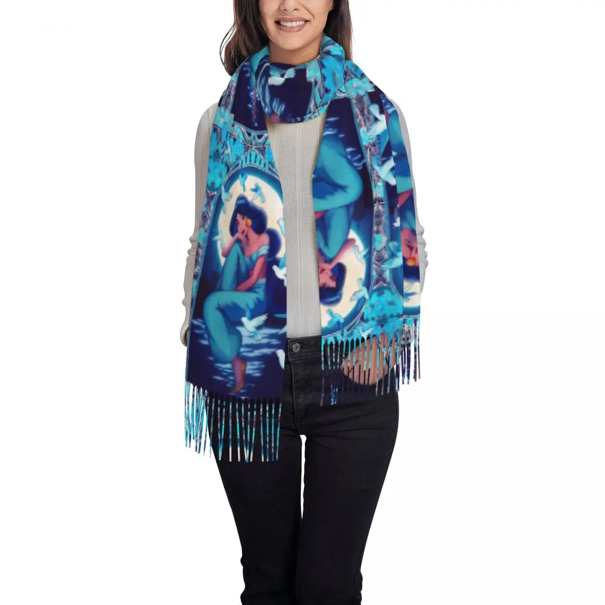 Custom Print Princess Jasmine Aladdin Animes Scarf Men Women Winter Warm Scarves Shawl Wrap