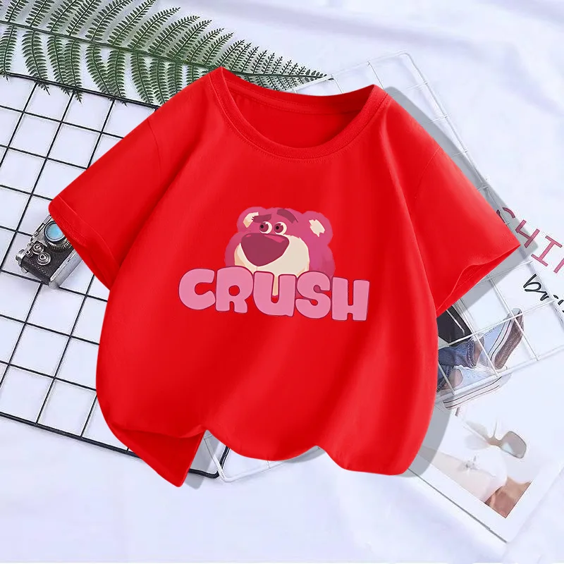 ots-o'-Huggin' Bear Children Clothes girl Summer Cute Lotso T-shirt Baby Boys Cartoon Tshirts Toddler Girls Short Sleeve ﻿