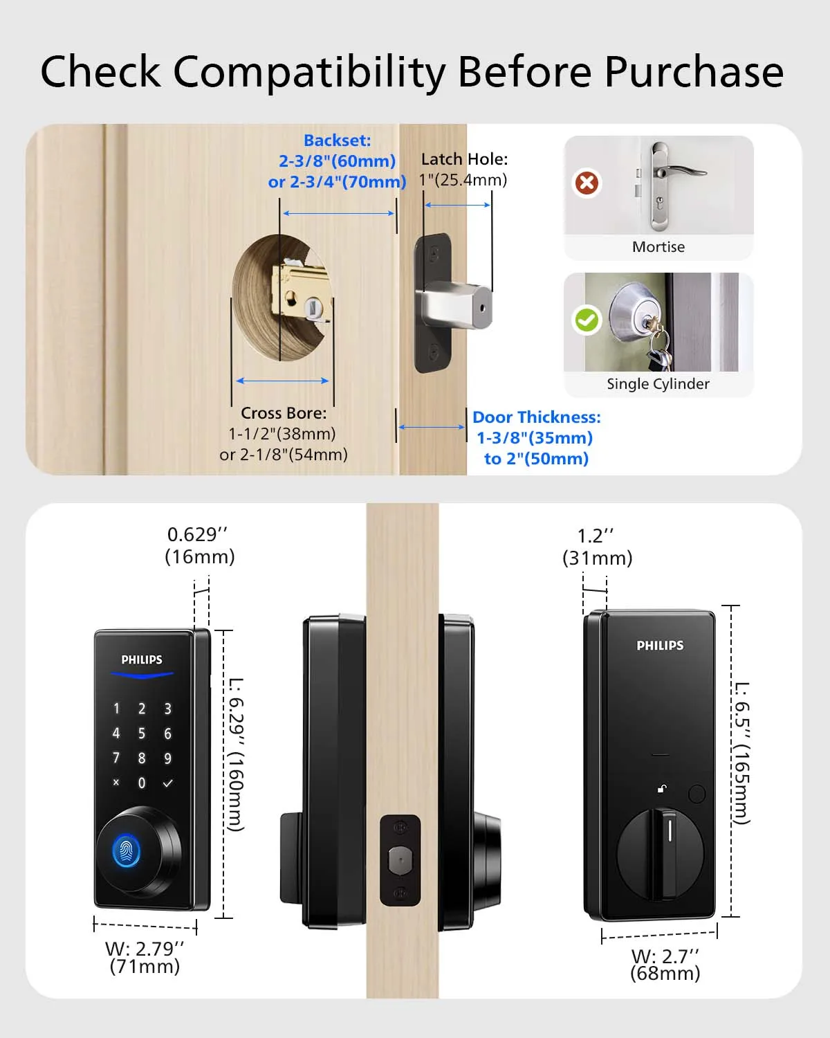 قفل ذكي ببصمة الإصبع من فيليبس، تحكم في التطبيق، قفل باب دخول بدون مفتاح، قفل تلقائي، بطارية طويلة لمدة 9 أشهر #6