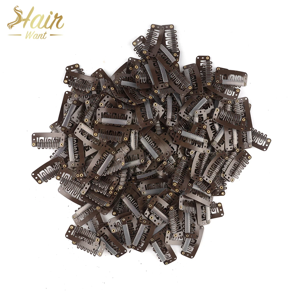 Hair Want 50/100Pcs Clips U-Shape Snap Clips for Human Hair Bangs In Hair Extension Wig Clips Comb Closure Accessories Clips