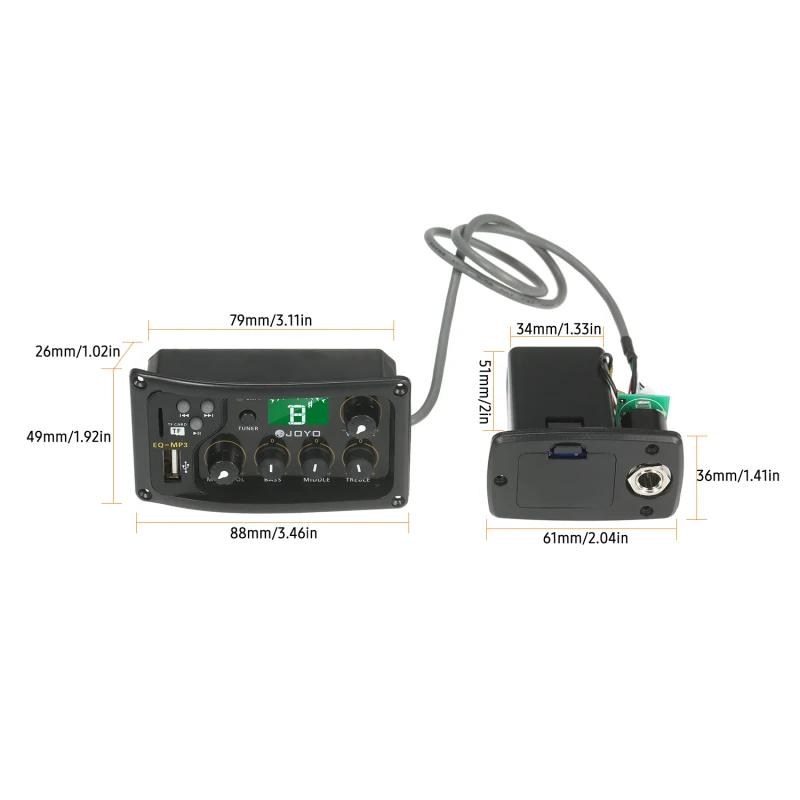 JOYO EQ-MP3 3-Band EQ Equalizer System Acoustic Guitar Preamp EQ Equalizer Piezo Pickup LCD Tuner Amplifier Guitar Accessories