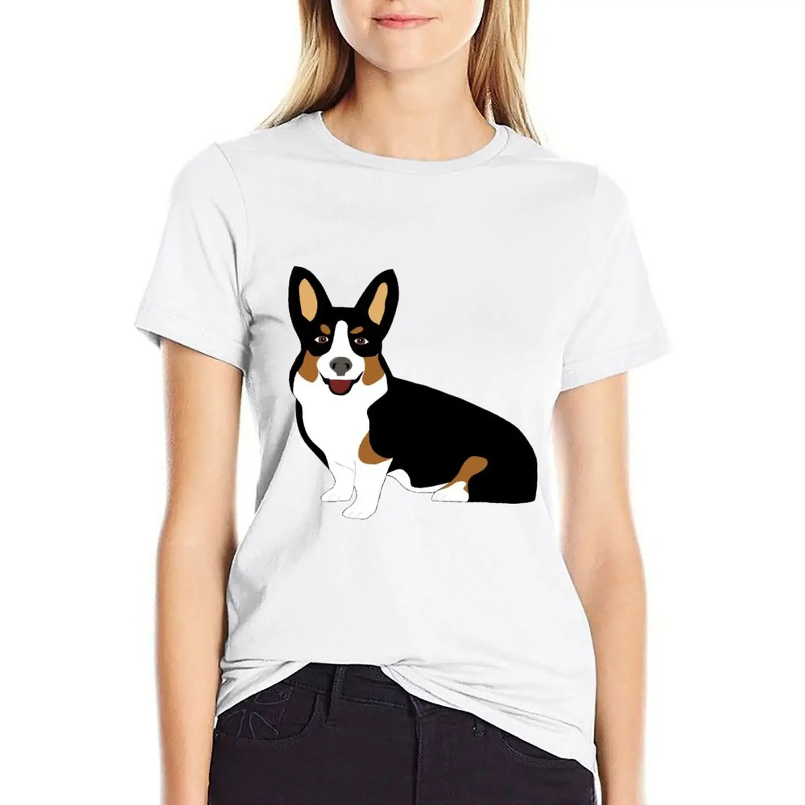 Tricolored Corgi T-shirt tees summer tops oversized cotton t shirts Women