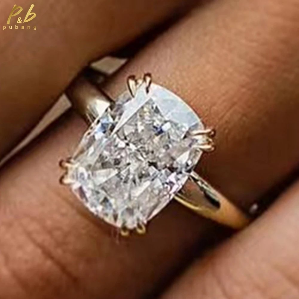 

PuBang 3EX VVS1 D Color Moissanite Engagement Rings 7 Carat Crushed Ice Cushion Cut 18k White Gold Jewelry For Woman Wedding