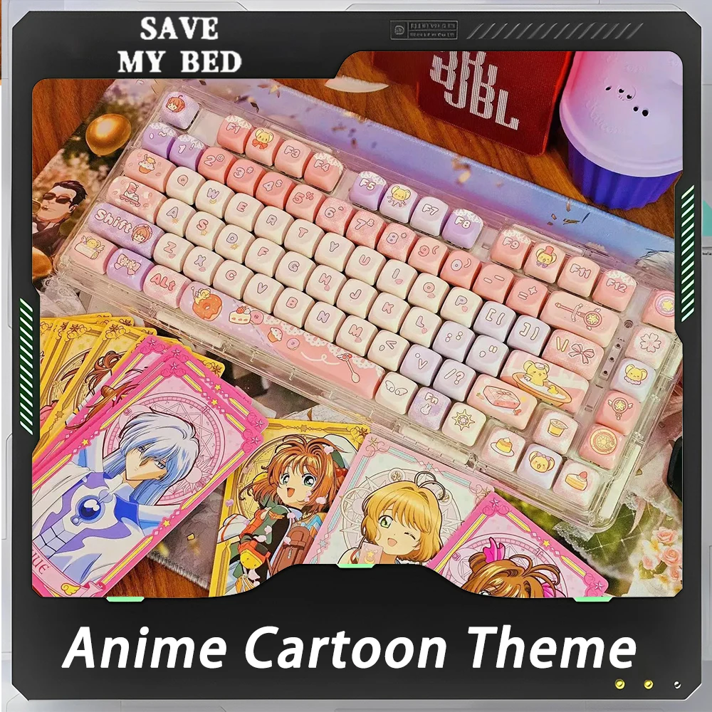 

PBT Mechanical Keyboard Keycap MOA Cherry Height Keycaps Anime Pink Cute Profile Cartoon Theme 142 Keys Girl Gaming Accessories