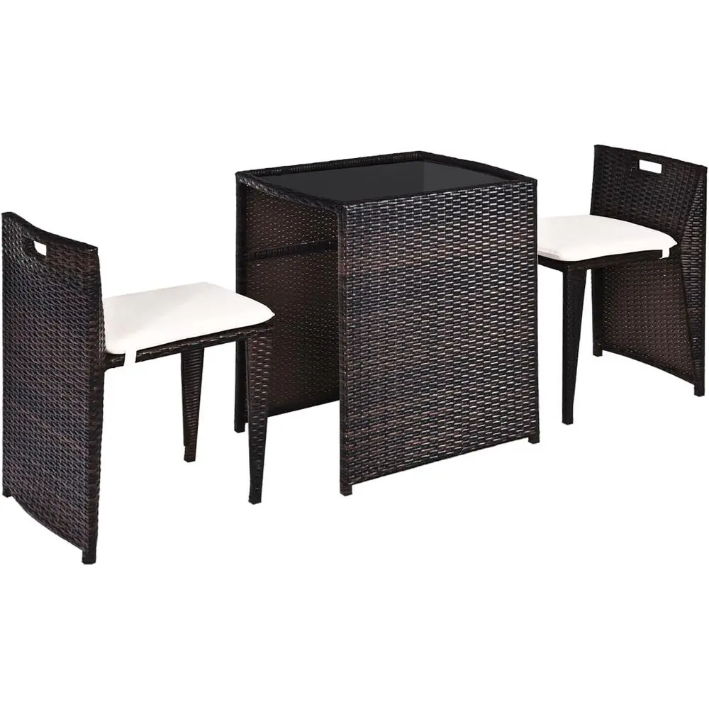 

3-Piece Outdoor Wicker Bistro Set with Cushions for Patio, Deck, Garden, and Poolside