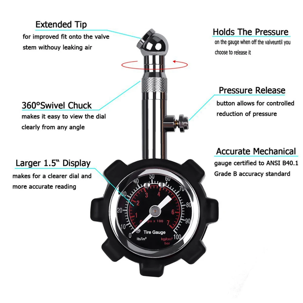 Deflator de Pneu Ajustรกvel com Calibre, Automรกtico para Carros Caminhรตes e Motocicletas, Melhor Experiรชncia Offroad, 1 Conjunto