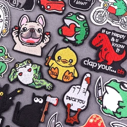 Hip Hop Animal Patch Iron On Patches For Clothing Knife Duck/Frog Embroidery Patches On Clothes Fusible Patch For Clothes Badges