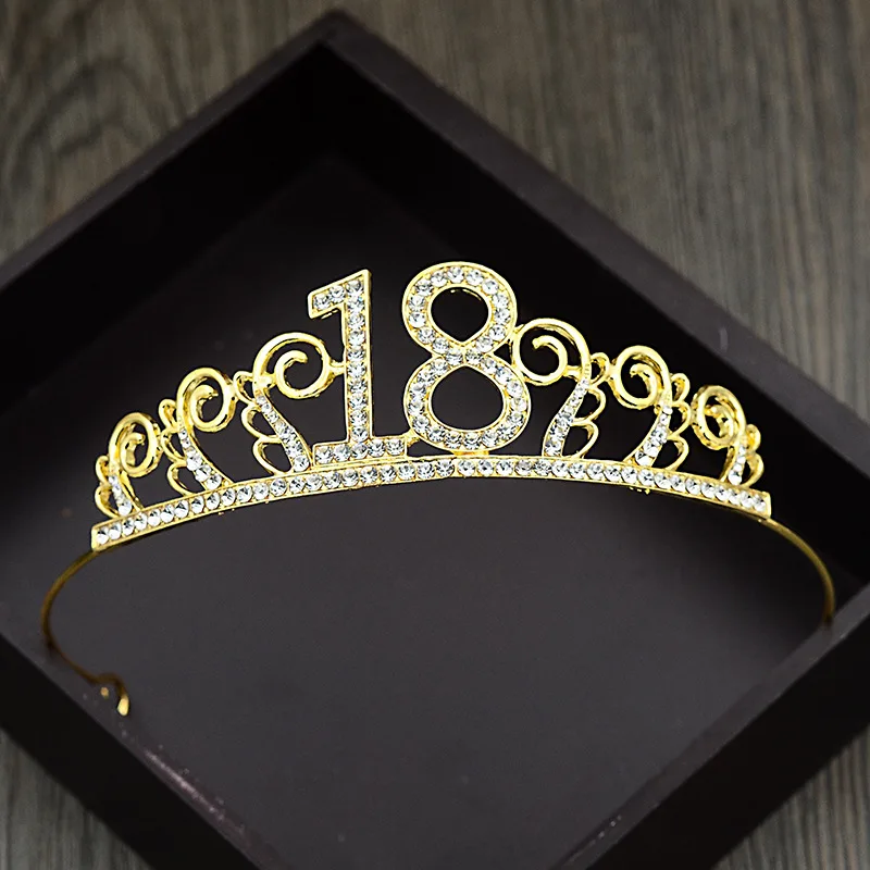 1 Pcs 18th  Birthday Princess Crown Headband Crystal Wedding Crown Hairband Women Headwear Hair Decor