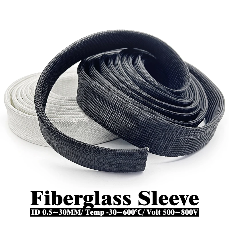 Fiberglass Sleeve ID0.5~30mm Alkali-Free Glass Fiber HTG Tube Flexible Cable Protector with Superior Heat & Chemical Resistance
