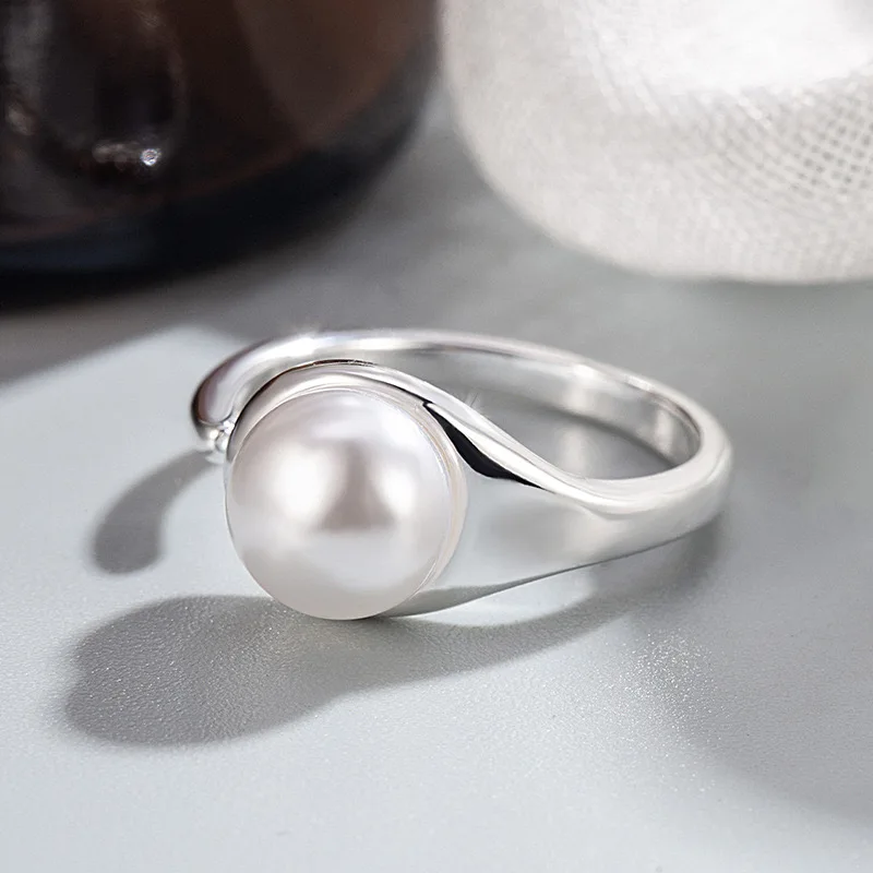 925 Sterling Silver Rings for Women Men Couple Minimalist Handmade Simple Pearl Ring Party Jewelry Gift Prevent Allergy