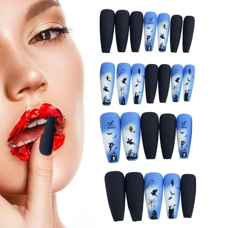 Halloween Wearable False Nails Press On Long Nails With Spider Pattern Various Sizes For Ball Wedding DIY Odorless Home Nail Art