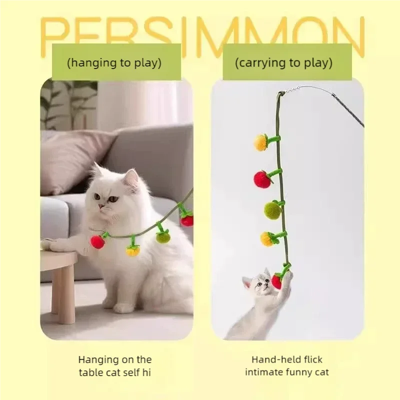 Persimmon-förmiger Katzenspielstab mit Glocke, bissfest, interaktives Spielzeug zur Selbstbeschäftigung, Entspannung, Haustierzubehör für Katzen – Detail 6