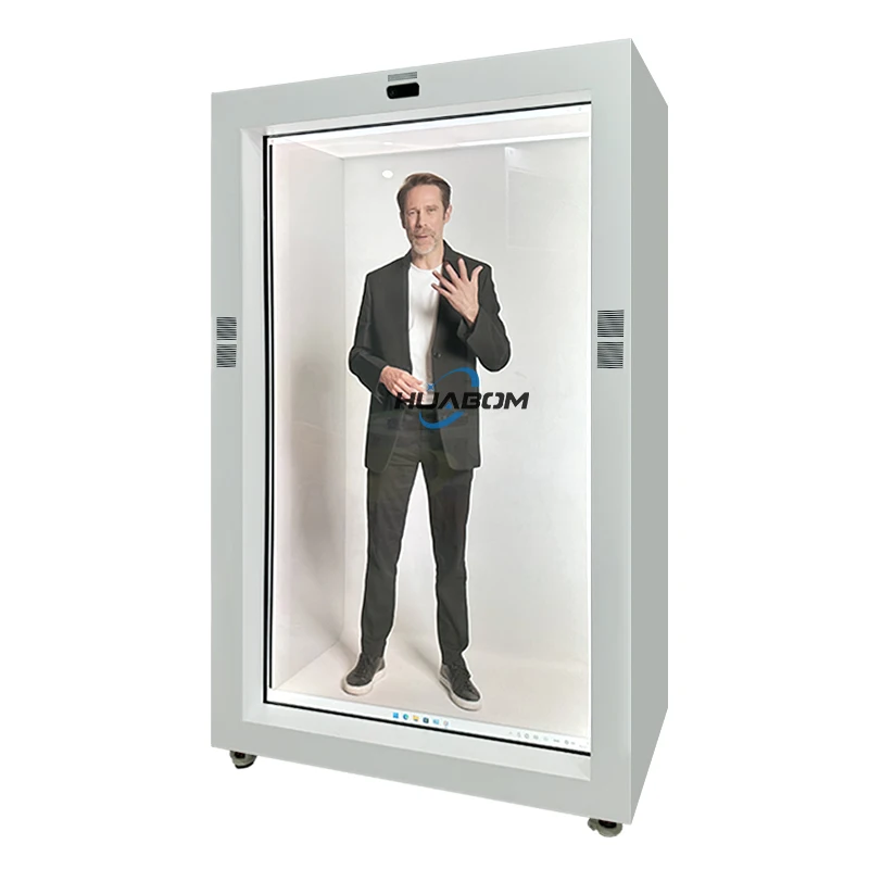 

86 Inch Human Size Interactive 3D Hologram Box Transparent Lcd showcase Touch Screen Holoportation Real Time Projection
